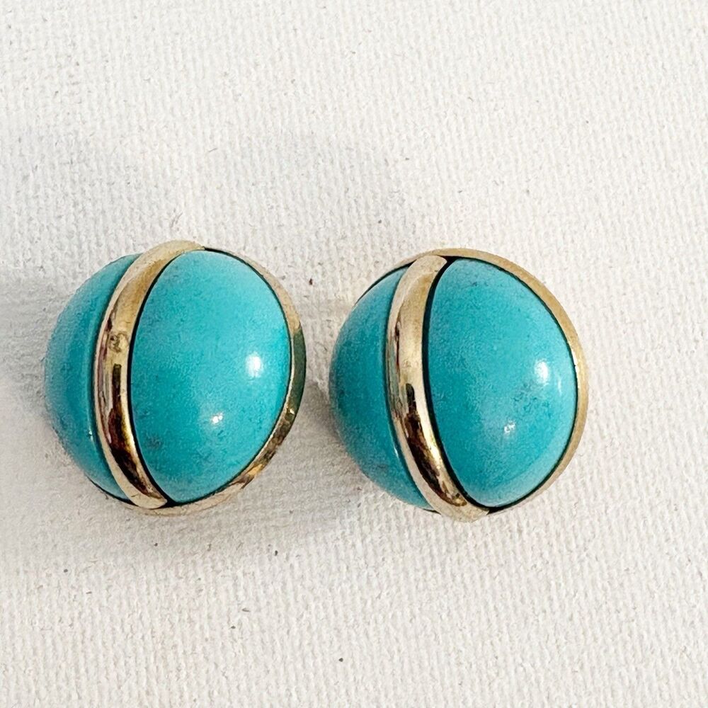 Vtg Sarah Coventry Turquoise & Goldtone Dome Clip-On Earrings Signed